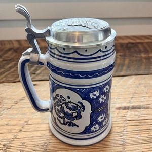 German Beer Stein Wacker Handarbeit Reichs Zinn with Embossed Pewter Lid